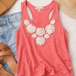 Twenty One Coral Tank Top Floral Applique Sleeveless Boho Summer Medium